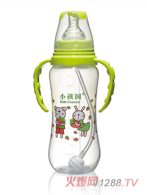 小孩國標口自動弧形PP安全奶瓶綠色300-ML